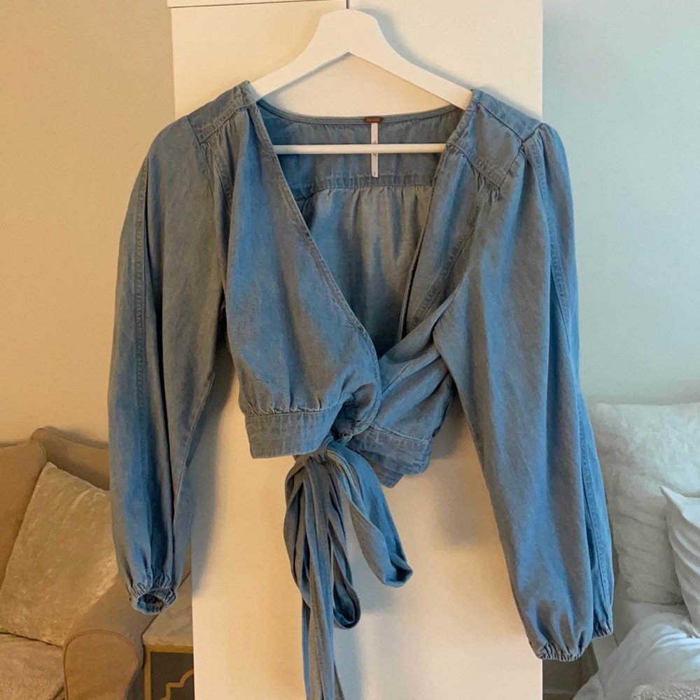 NWOT Free People Denim Wrap Shirt Size S